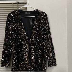 Allegra K Black and Gold Sequin Blazer